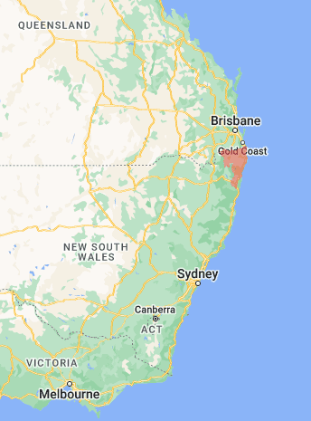 Approximate distribution of Albert's Lyrebird shown on a map.